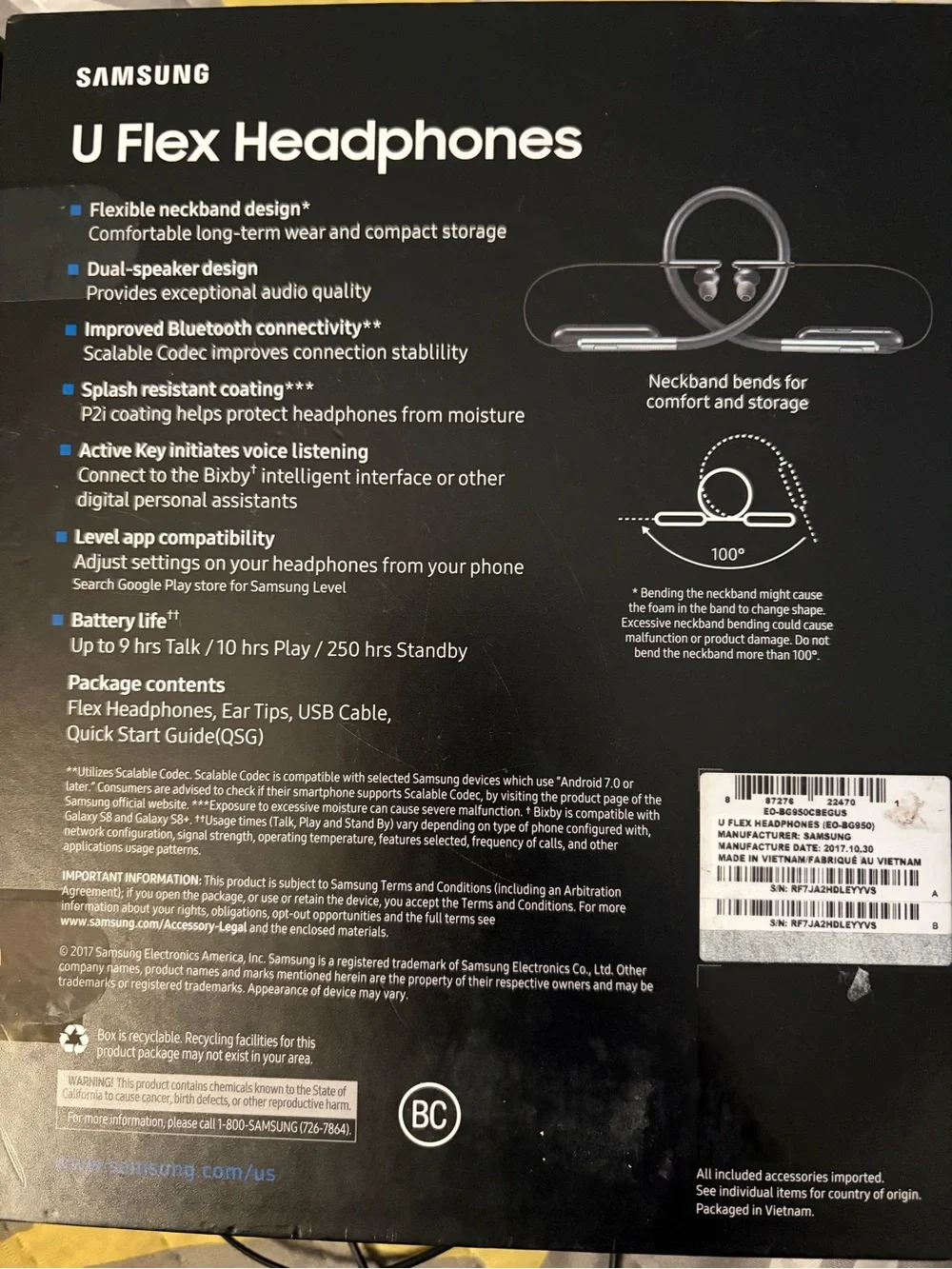 Samsung U Flex Wireless Neckband Headphones - Black and Silver